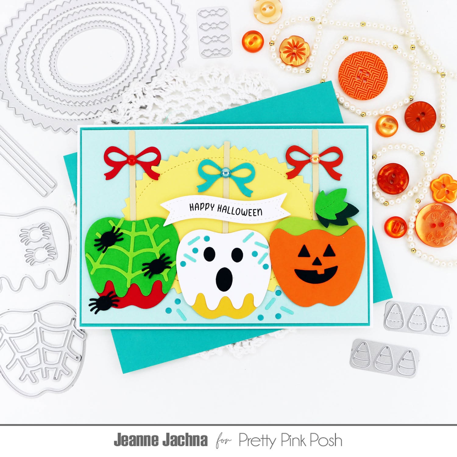 Pretty Pink Posh Halloween Caramel Apple happy halloween card