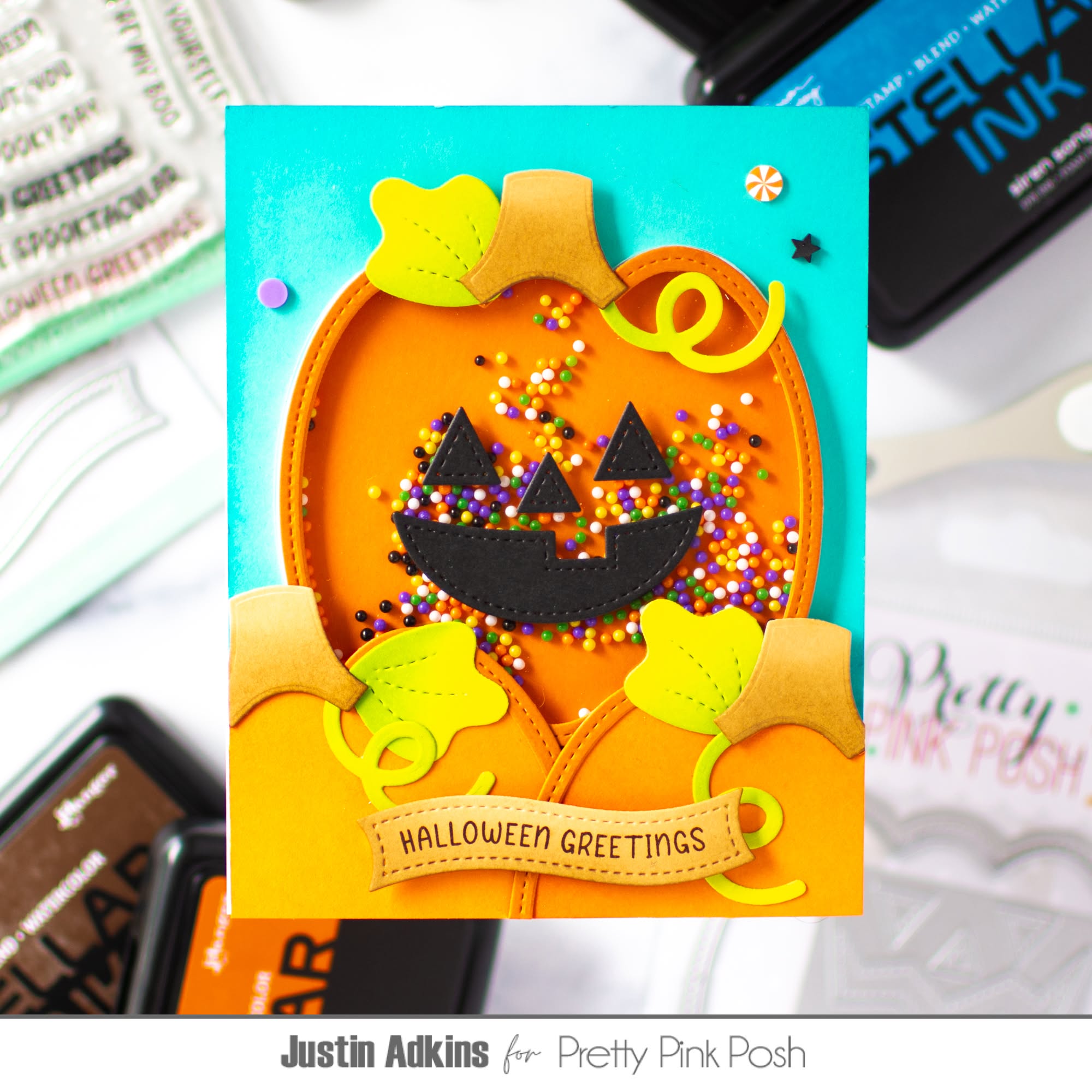 Pretty Pink Posh Halloween Fun Shaker Beads halloween greetings card