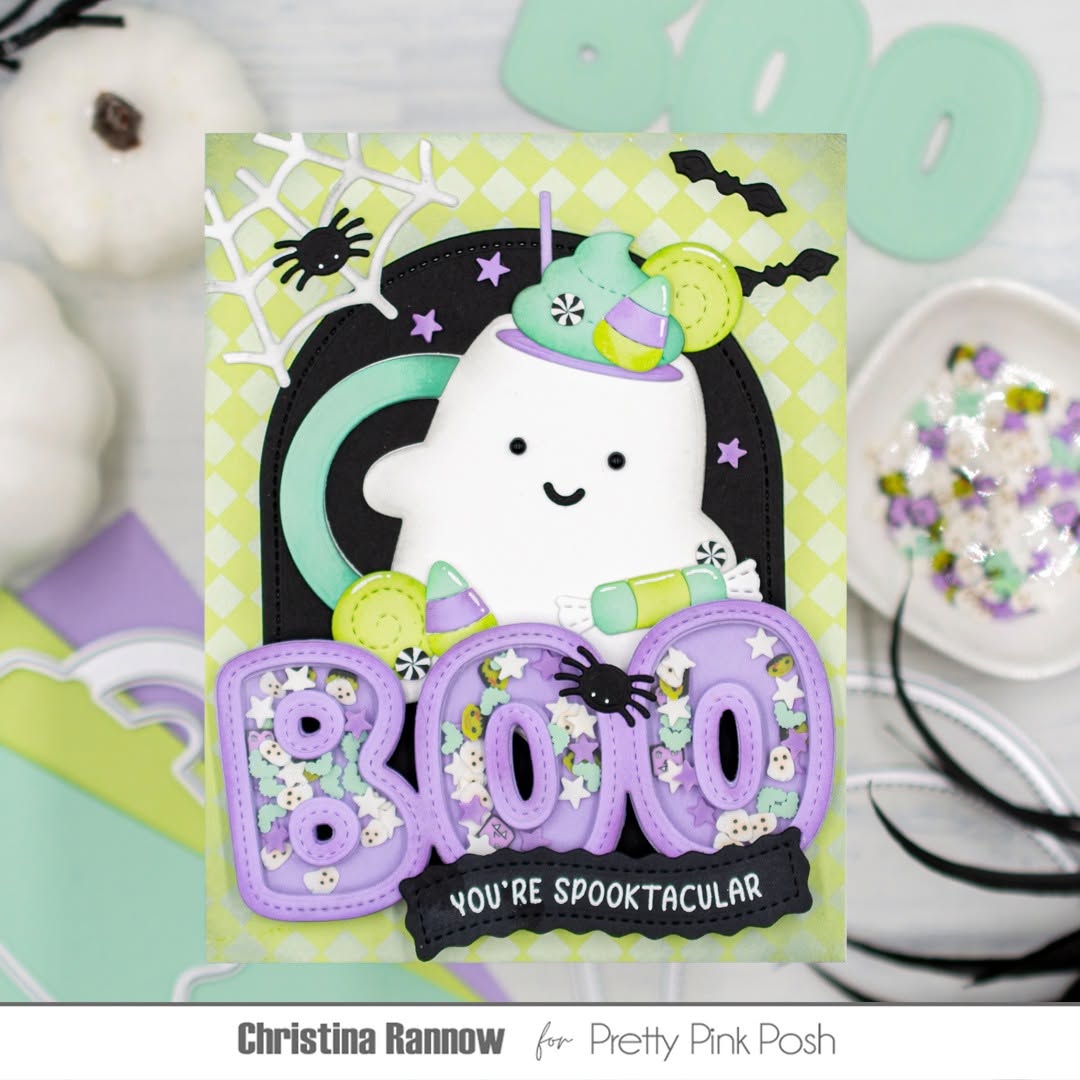 Pretty Pink Posh Halloween Mugs Dies boo shaker card