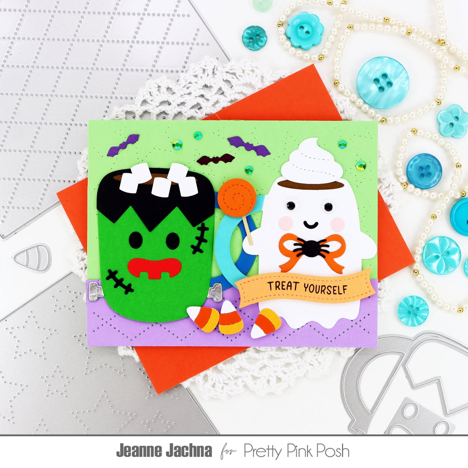 Pretty Pink Posh Halloween Mugs Dies treat yourself card