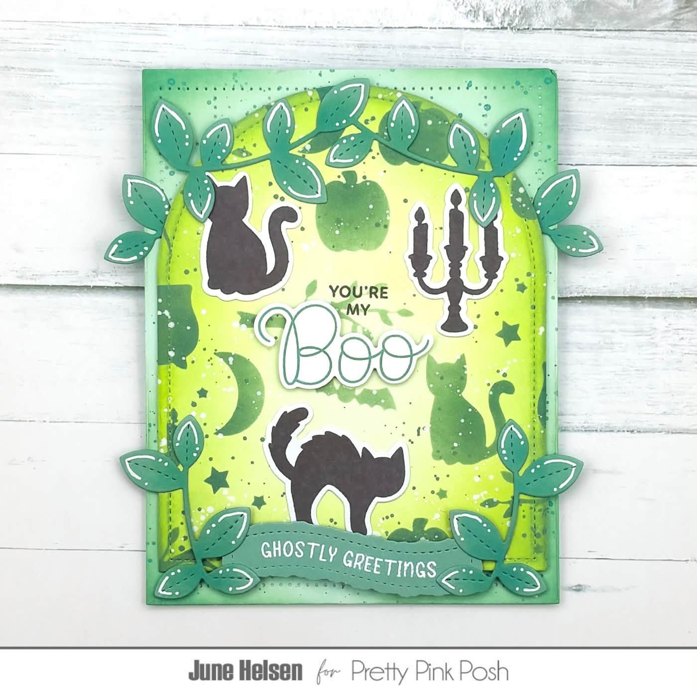 Pretty Pink Posh Halloween Silhouettes Clear Stamps you're my boo card