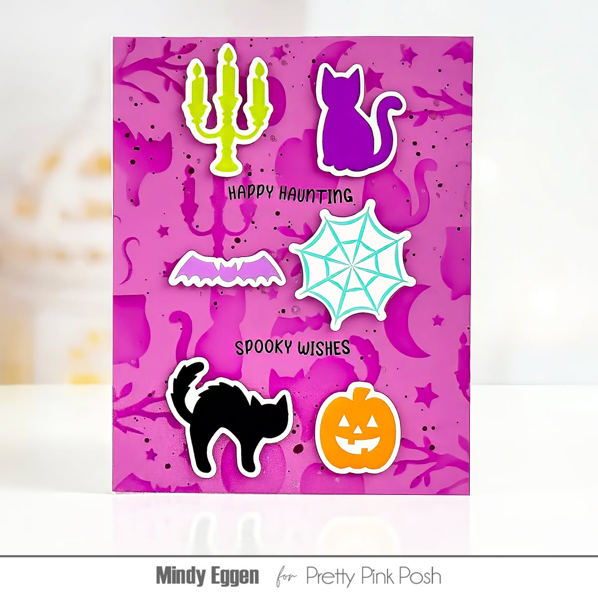 Pretty Pink Posh Halloween Silhouettes Coordinating Dies happy haunting pink card