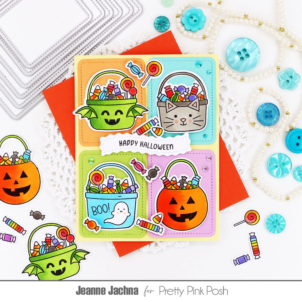 Pretty Pink Posh Halloween Treat Buckets Clear Stamps candy buckets card
