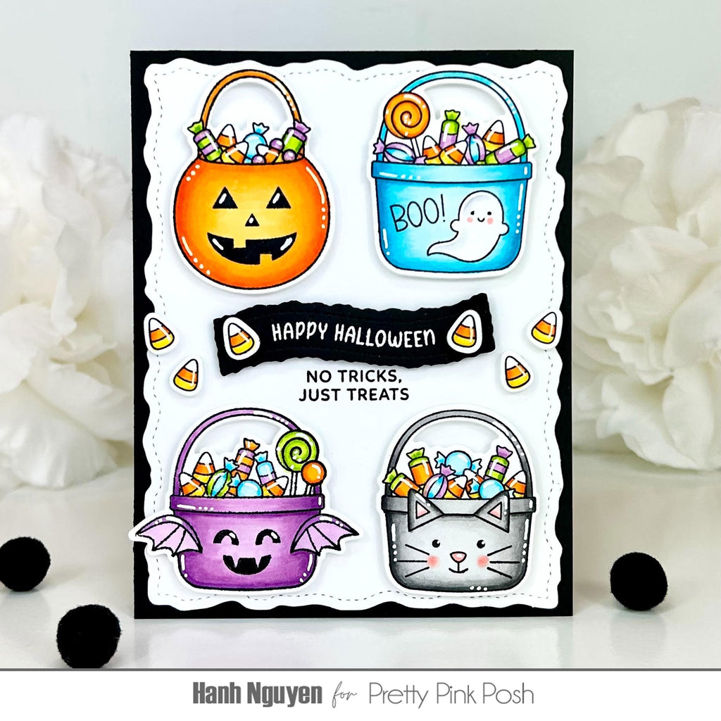Pretty Pink Posh Halloween Treat Buckets Clear Stamps happy halloween card