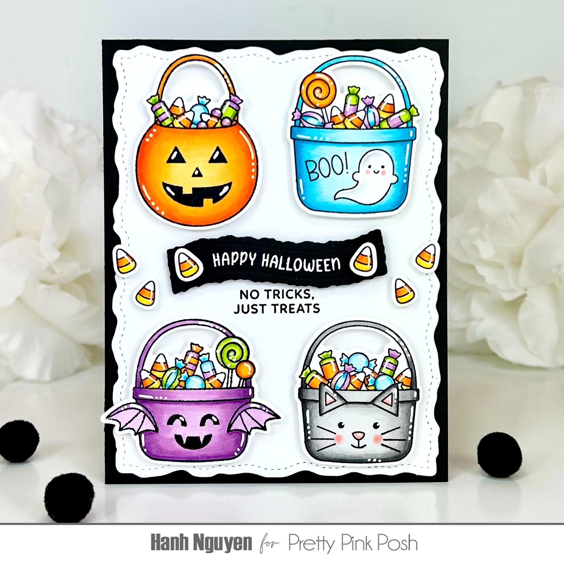 Pretty Pink Posh Halloween Treat Buckets Clear Stamps happy halloween card
