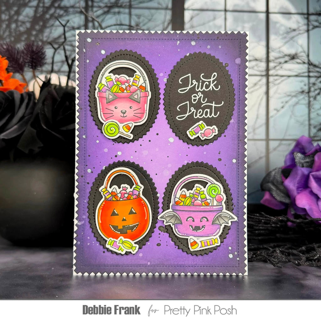 Pretty Pink Posh Halloween Treat Buckets Clear Stamps trick or treat card