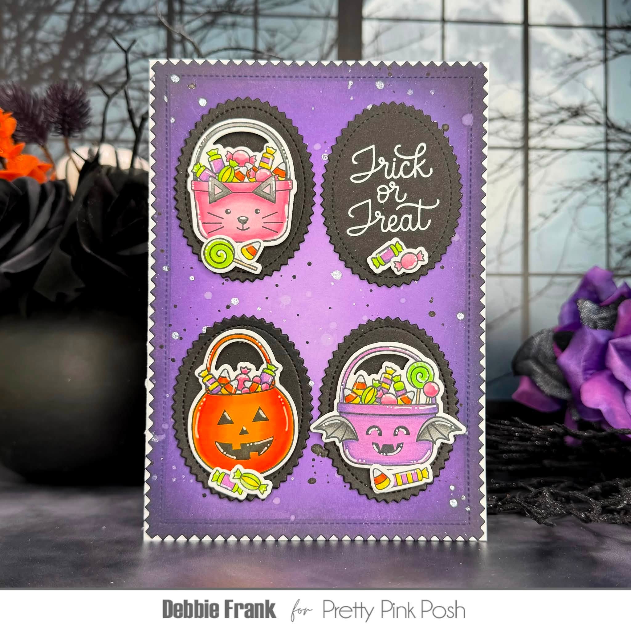 Pretty Pink Posh Halloween Treat Buckets Clear Stamps trick or treat card