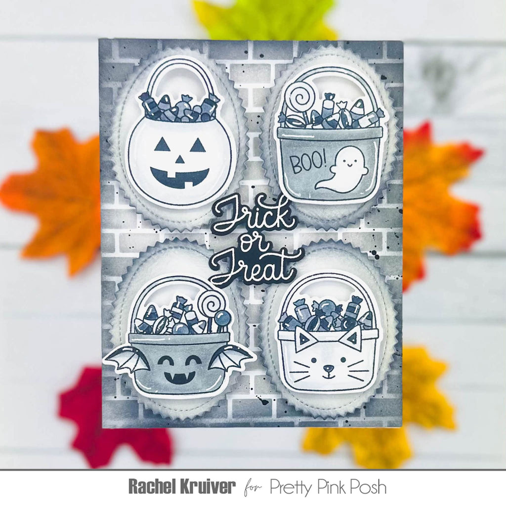 Pretty Pink Posh Halloween Treat Buckets Coordinating Dies trick or treat card