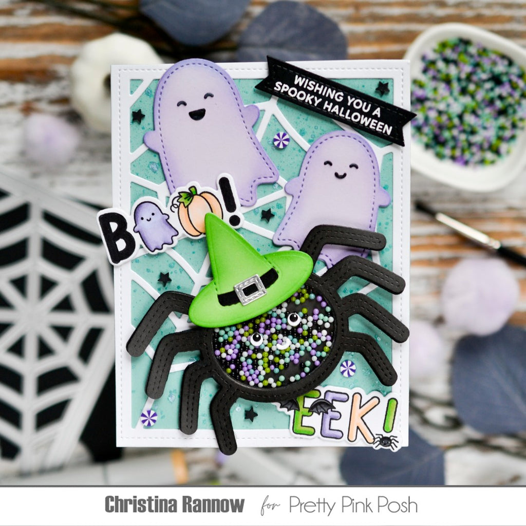 Pretty Pink Posh Halloween Word Scenes Clear Stamp and Die Set shaker card