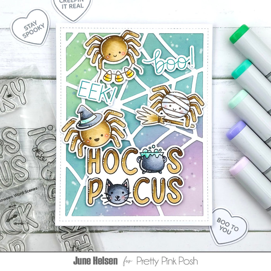 Pretty Pink Posh Halloween Word Scenes Clear Stamp and Die Set spiders