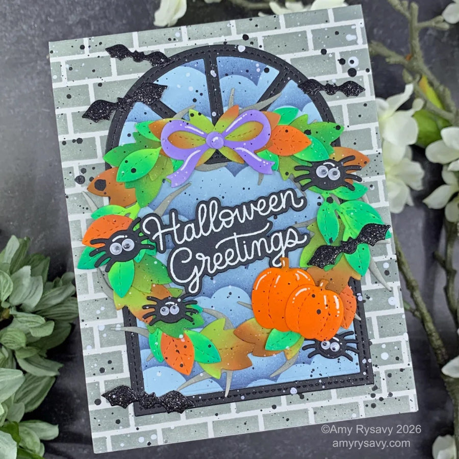 Pretty Pink Posh Halloween Wreath Builder Dies halloween greetings spiders card amy rysavy | color-code:ALT01