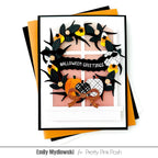 Pretty Pink Posh Halloween Wreath Builder Dies orange glitter bow halloween card