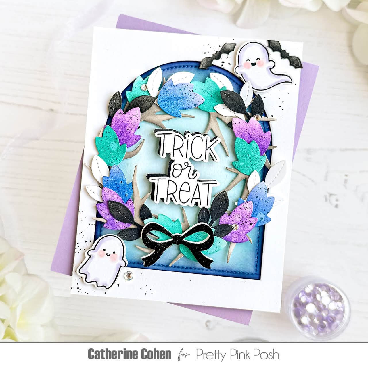 Pretty Pink Posh Halloween Wreath Builder Dies trick or treat card