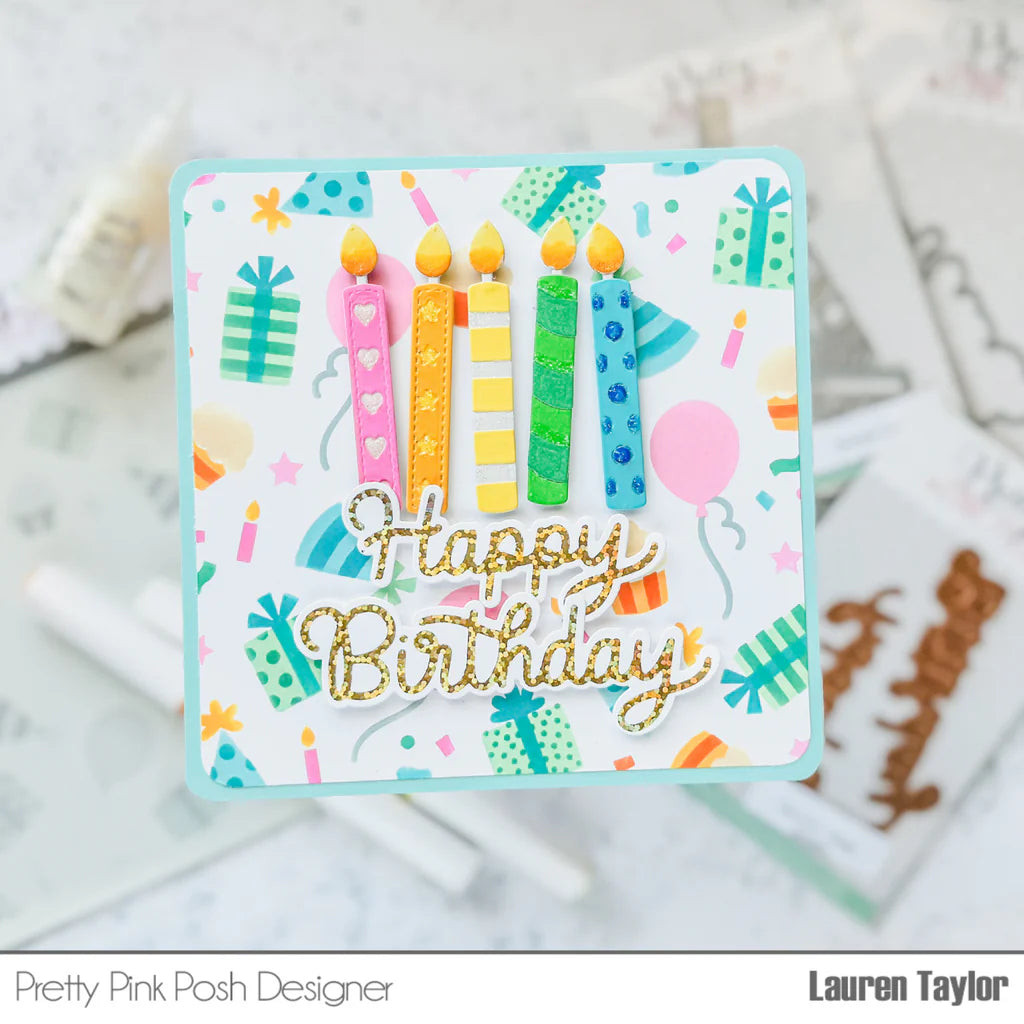 Pretty Pink Posh Happy Birthday Script Hot Foil Plate* candles