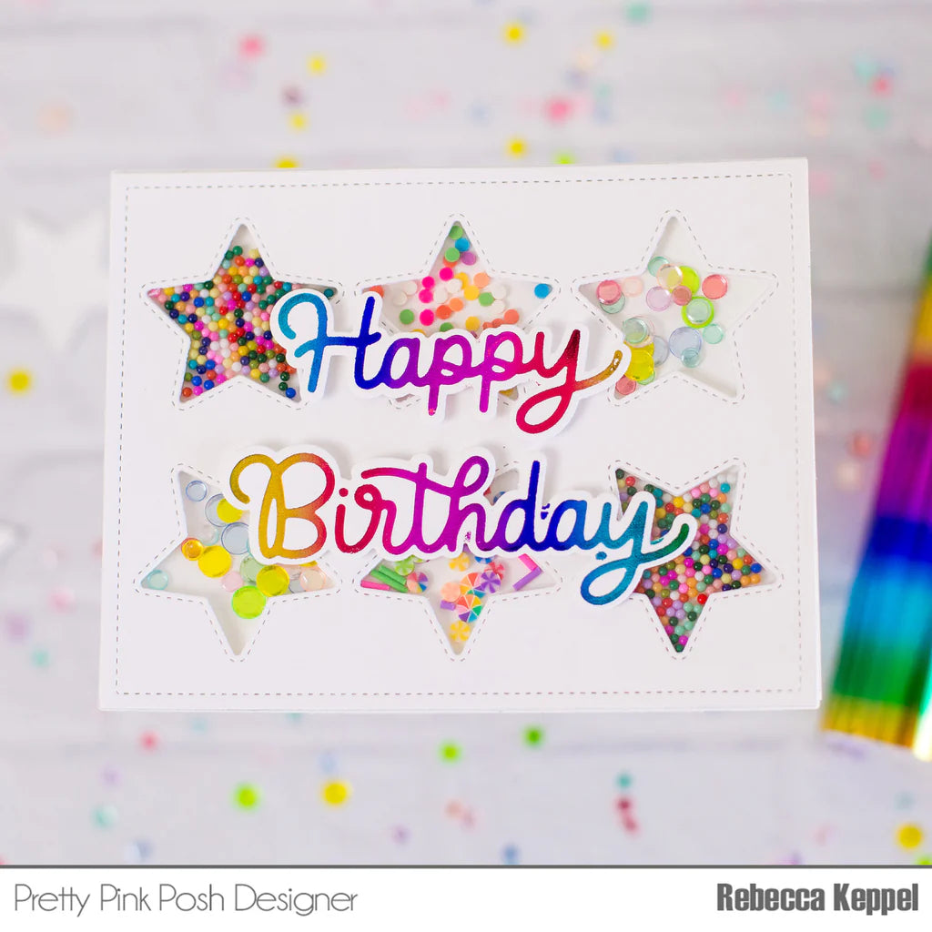 Pretty Pink Posh Happy Birthday Script Hot Foil Plate* stars