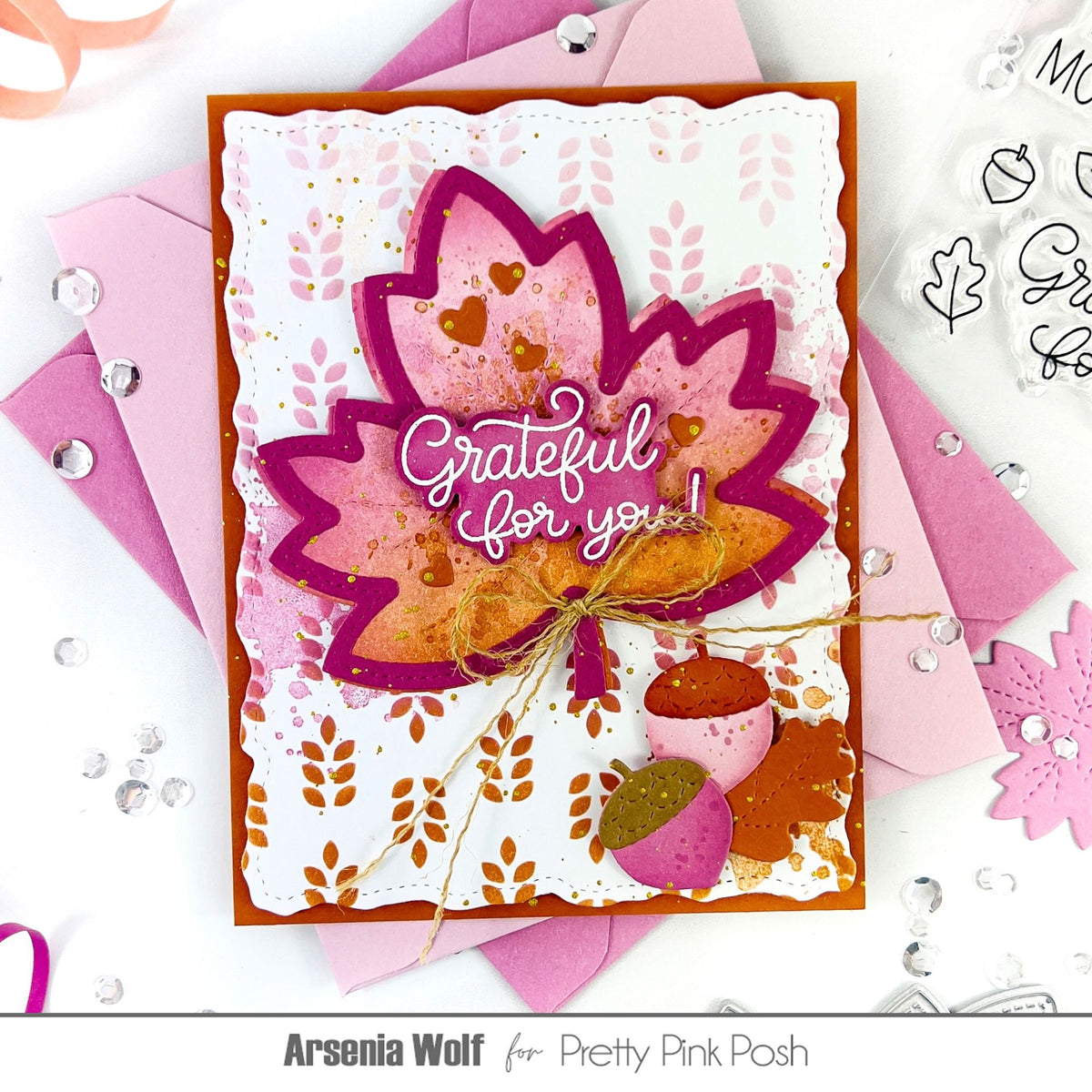 Pretty Pink Posh Happy Fall Coordinating Dies grateful for you pink card