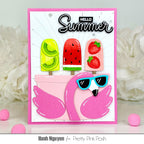Pretty Pink Posh Happy Summer Dies flamingo popsicles fruit summer rays sunglasses card