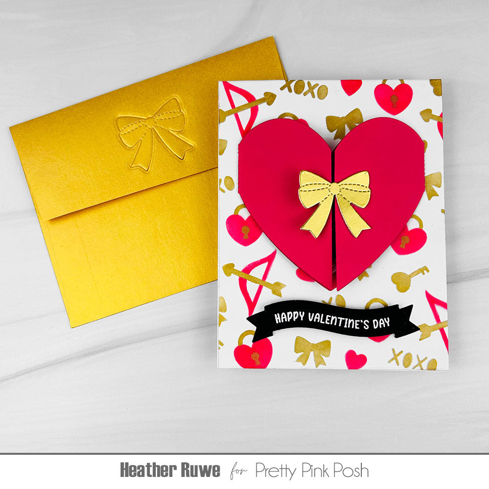 Pretty Pink Posh Heart Card Base Dies gold
