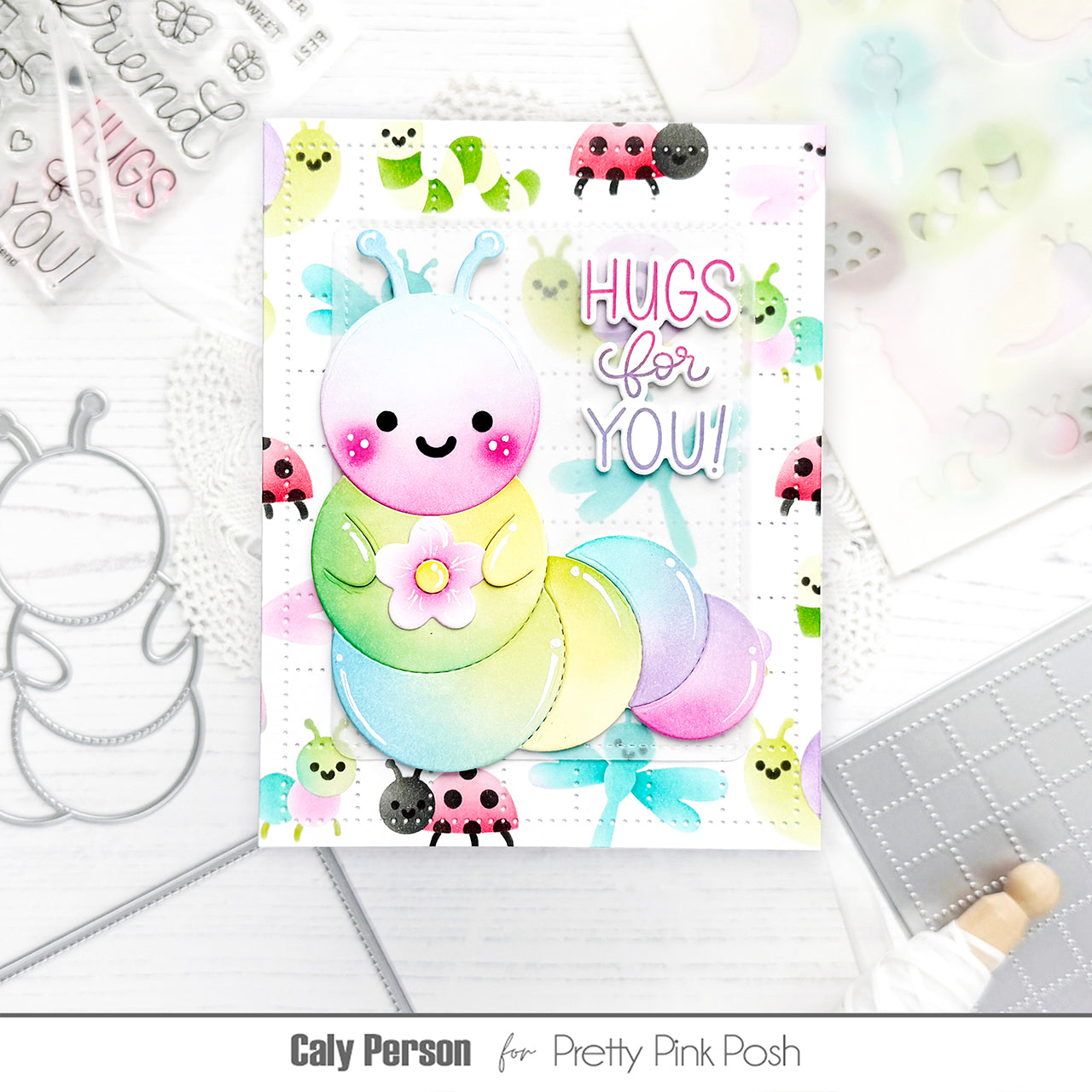 Pretty Pink Posh Hello Friend Clear Stamp and Die Set lots of bugs