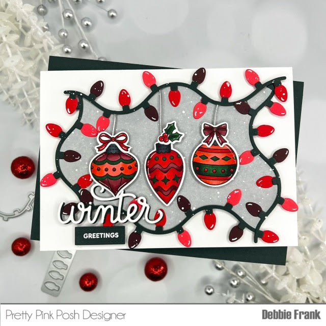 Pretty Pink Posh Holiday Ornaments Clear Stamp and Die Set lights