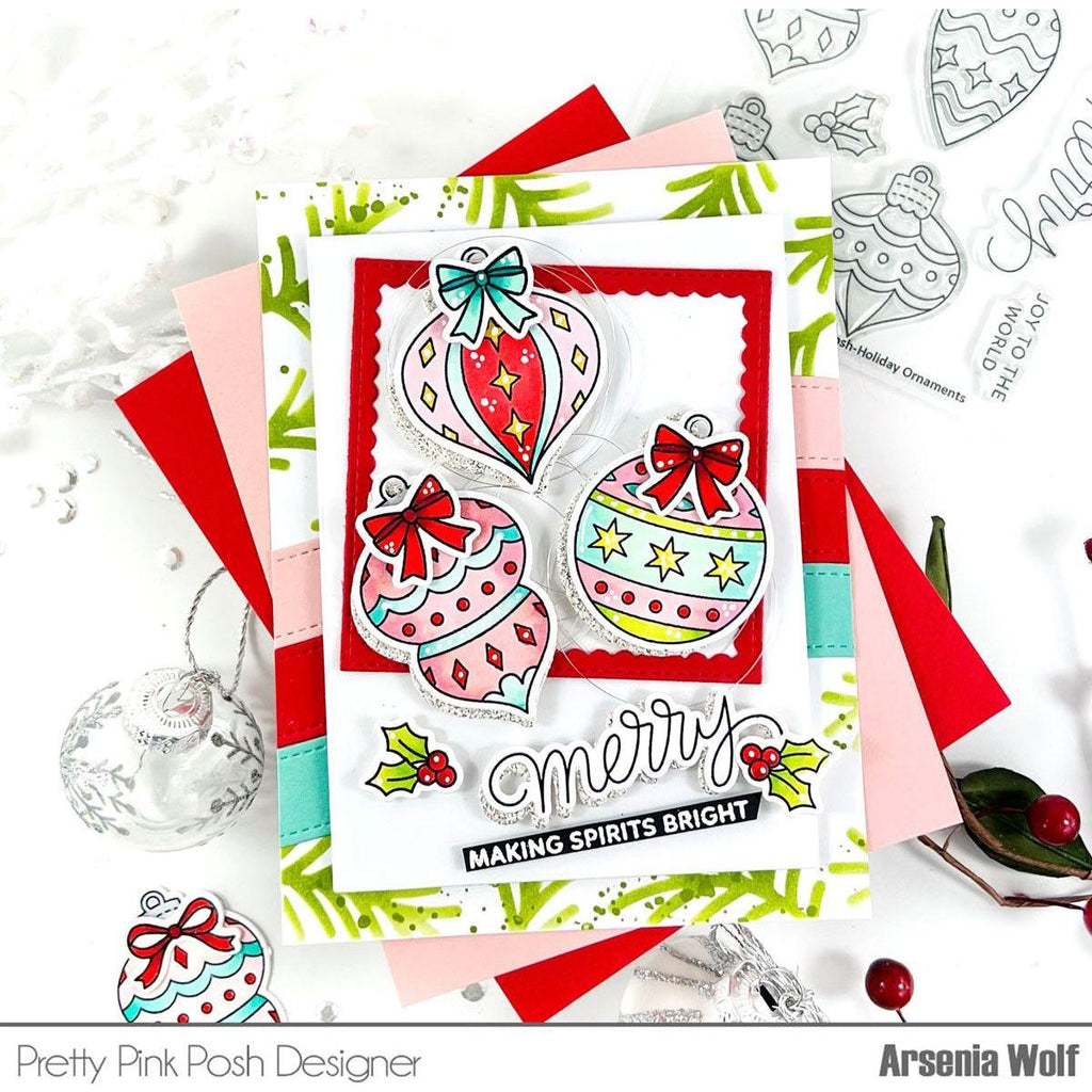 Pretty Pink Posh Holiday Ornaments Clear Stamp and Die Set merry