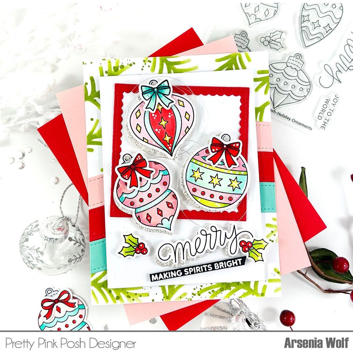 Pretty Pink Posh Holiday Ornaments Clear Stamp and Die Set merry