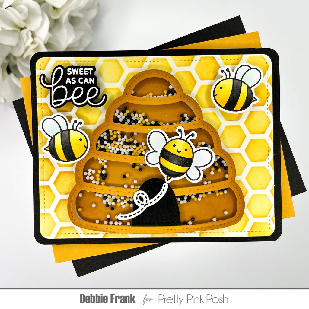 Pretty Pink Posh Honeycomb Stencil three bumble bees | color-code:ALT02