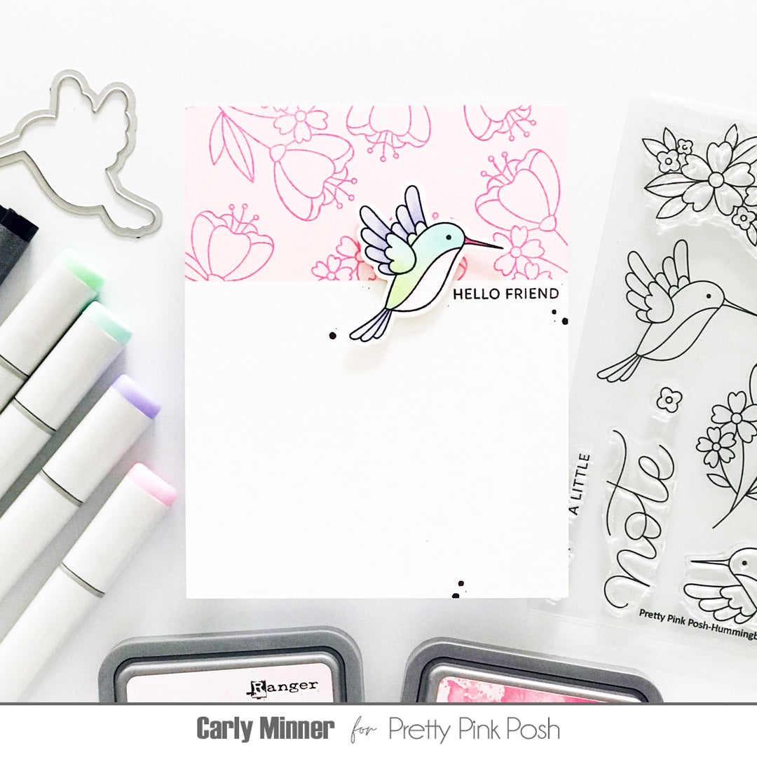 Pretty Pink Posh Hummingbird Floral Clear Stamp and Die Set hello friend