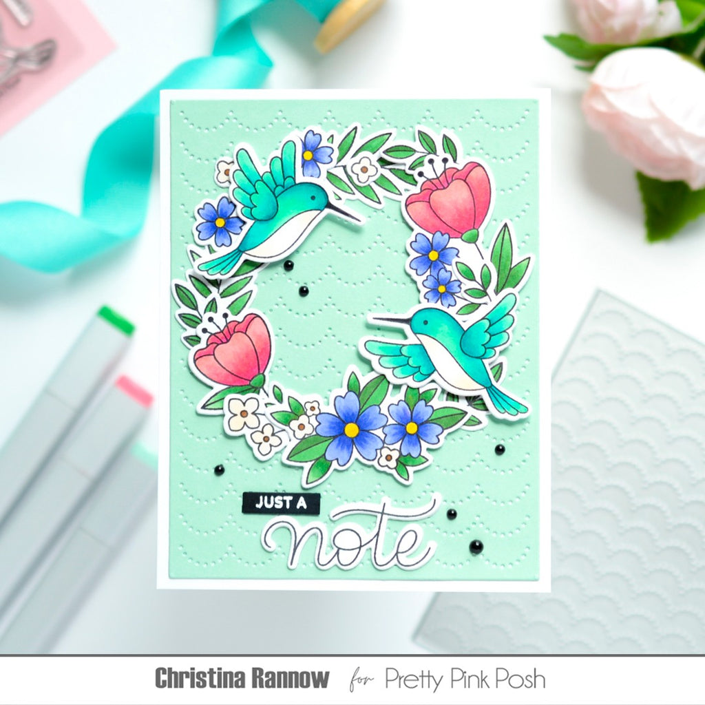 Pretty Pink Posh Hummingbird Floral Clear Stamp and Die Set just a note