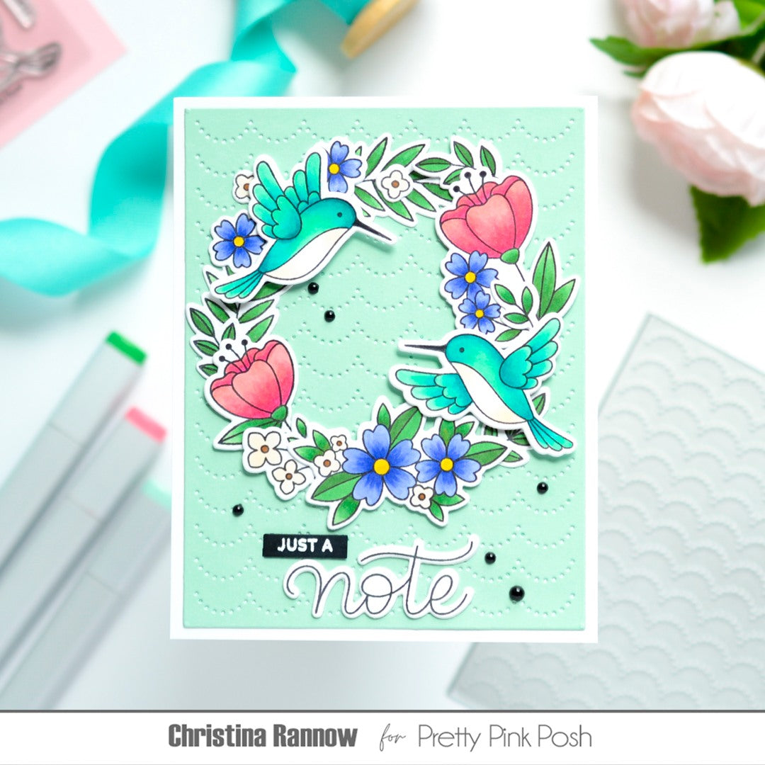 Pretty Pink Posh Hummingbird Floral Clear Stamp and Die Set just a note