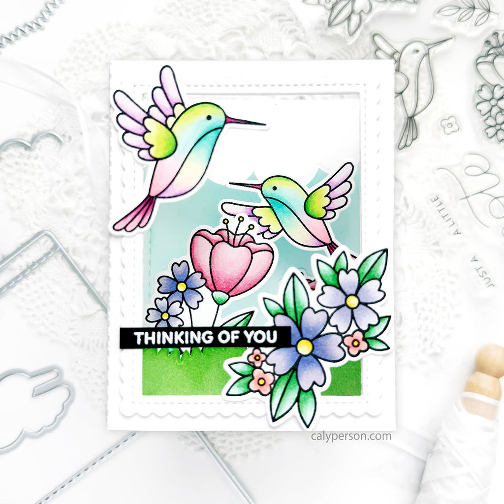 Pretty Pink Posh Hummingbird Floral Clear Stamps thinking of you