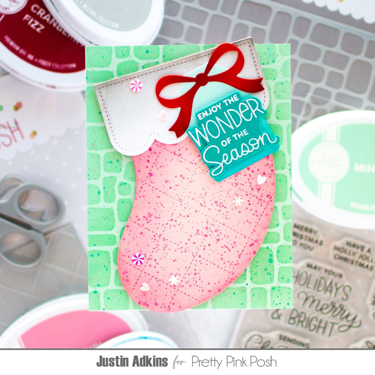 Pretty Pink Posh Inside Sentiments Christmas Coordinating Dies red bow stocking card
