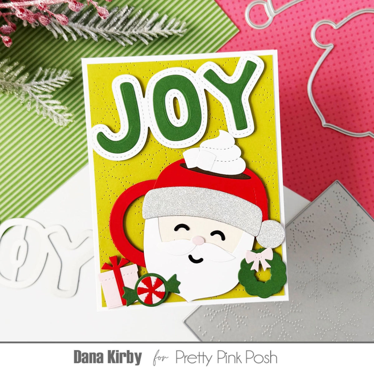 Pretty Pink Posh Joy Word Shaker Dies santa mug card