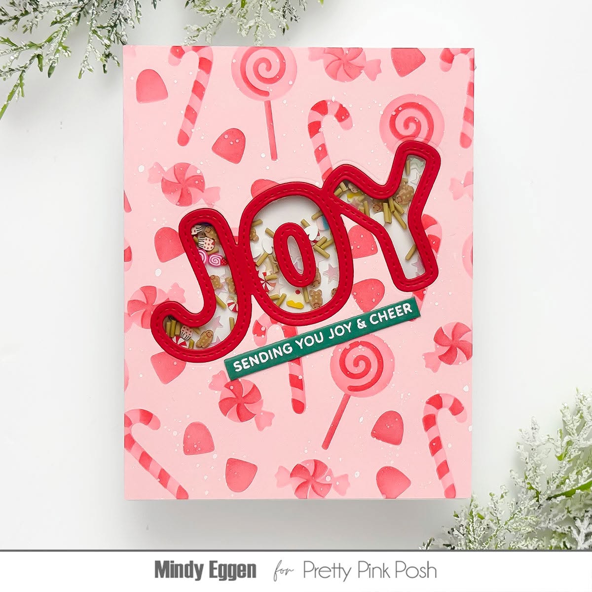 Pretty Pink Posh Joy Word Shaker Dies sending joy shaker card