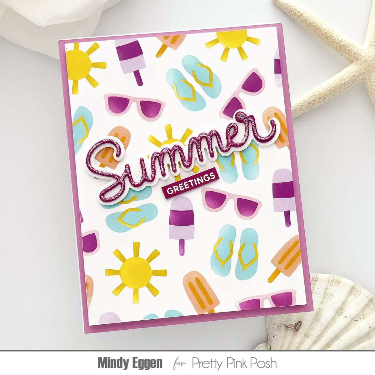 Pretty Pink Posh Large Summer Shadow Dies sunglasses sun rays flip flops popsicles greetings card