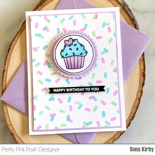 Pretty Pink Posh Layered Confetti Stencil happy birthday