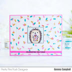 Pretty Pink Posh Layered Confetti Stencil hedgehog