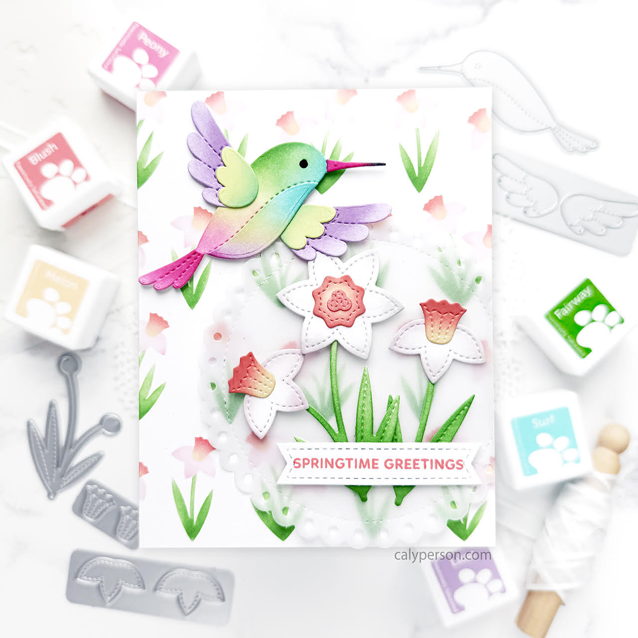 Pretty Pink Posh Layered Daffodils Stencils greetings | color-code:ALT01