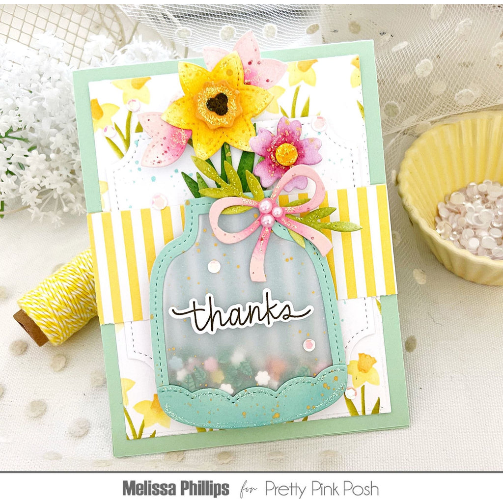Pretty Pink Posh Layered Daffodils Stencils shaker card