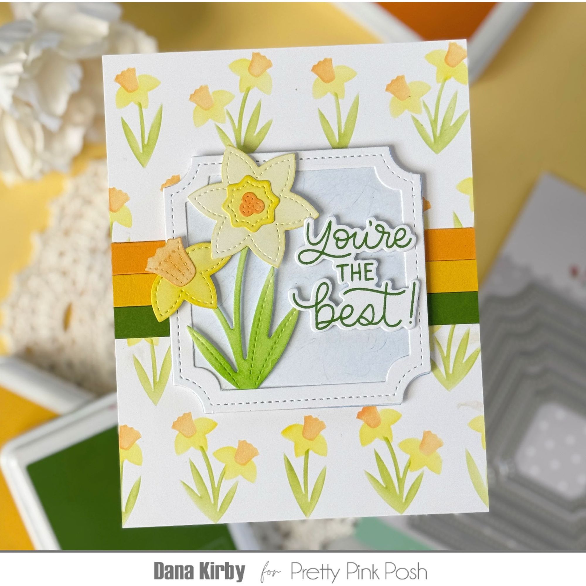 Pretty Pink Posh Layered Daffodils Stencils stripes