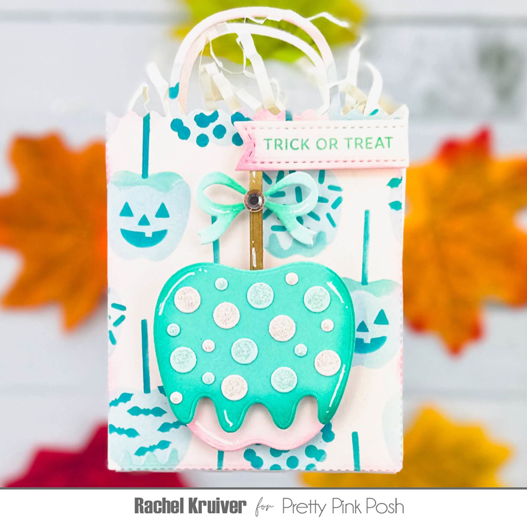 Pretty Pink Posh Layered Halloween Candy Apples Stencils trick or treat apple card