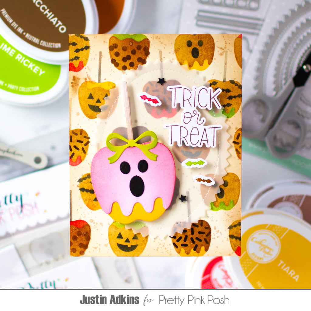 Pretty Pink Posh Layered Halloween Candy Apples Stencils trick or treat card