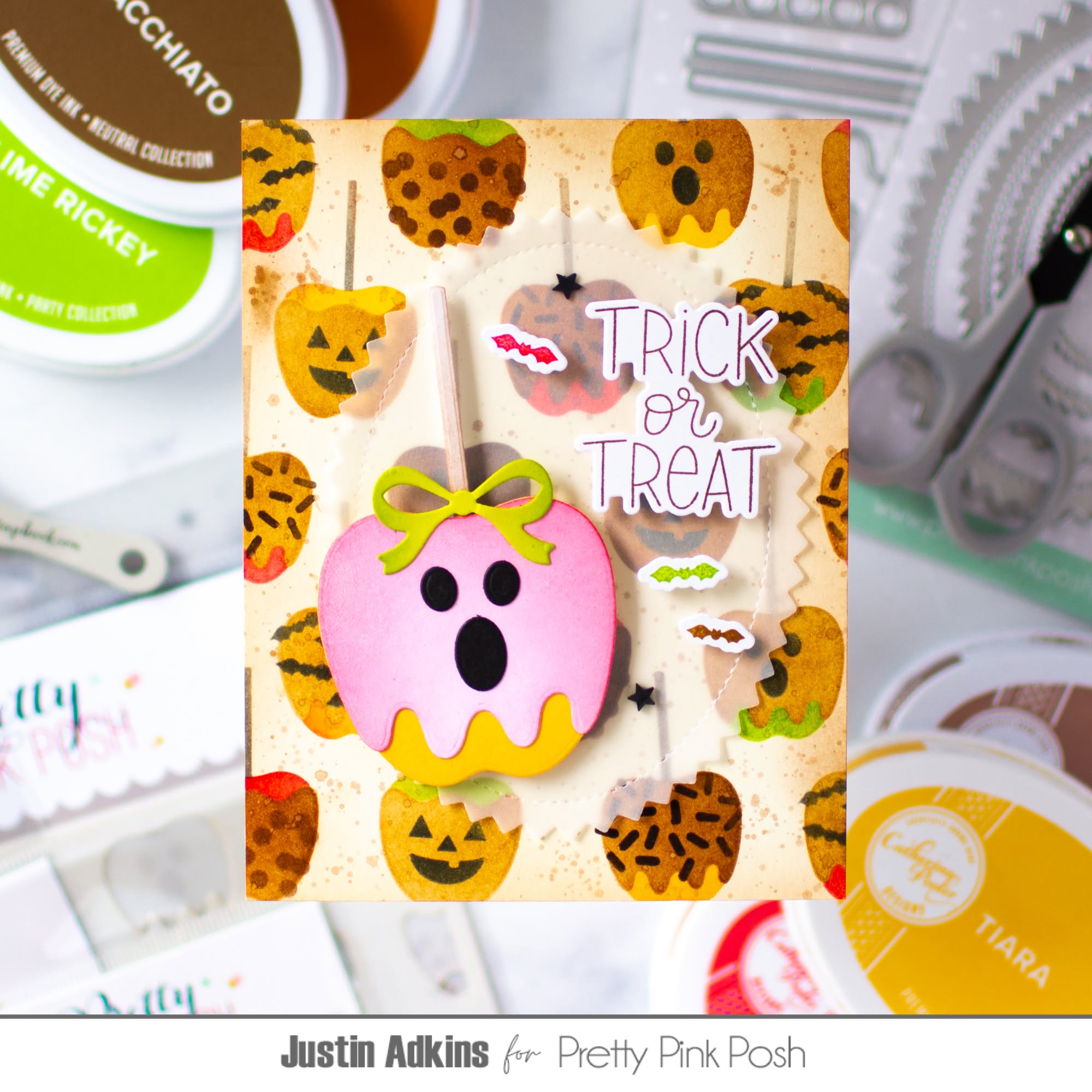 Pretty Pink Posh Layered Halloween Candy Apples Stencils trick or treat card