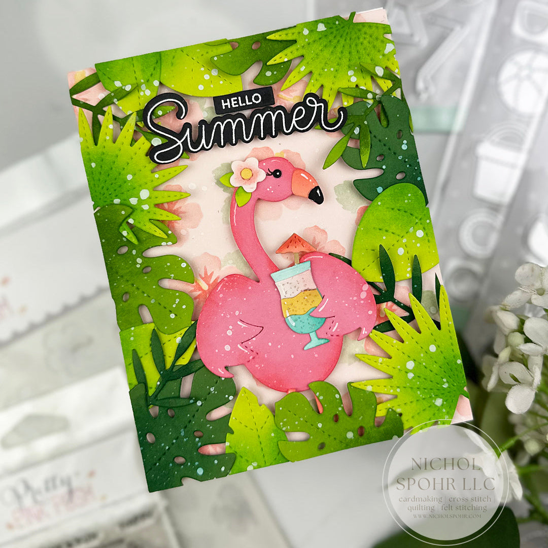 Pretty Pink Posh Layered Hibiscus Stencils pink flamingo hello summer card