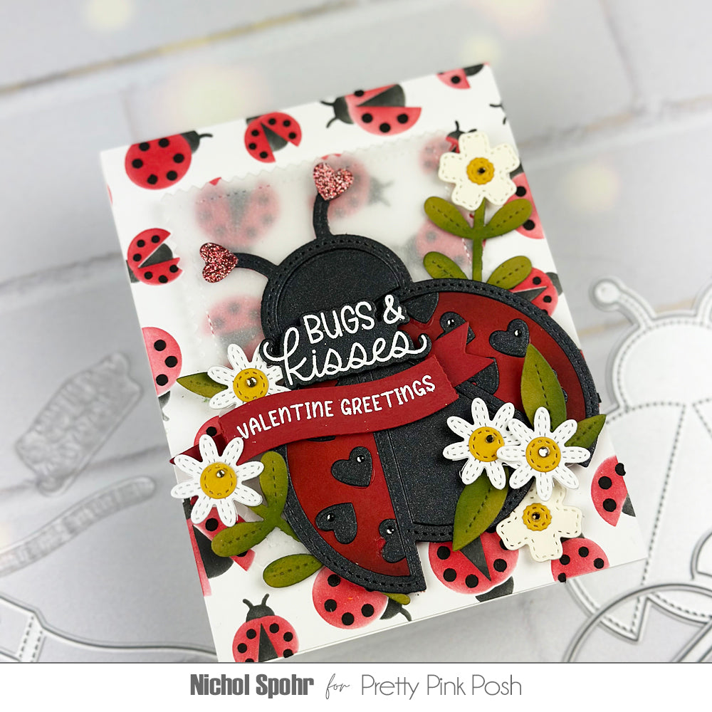 Pretty Pink Posh Layered Ladybugs Stencils greetings | color-code:ALT01