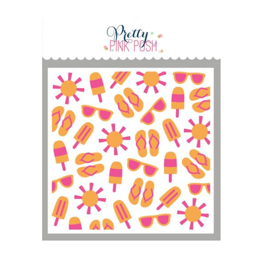 Pretty Pink Posh Layered Summer Fun Stencils layering guide