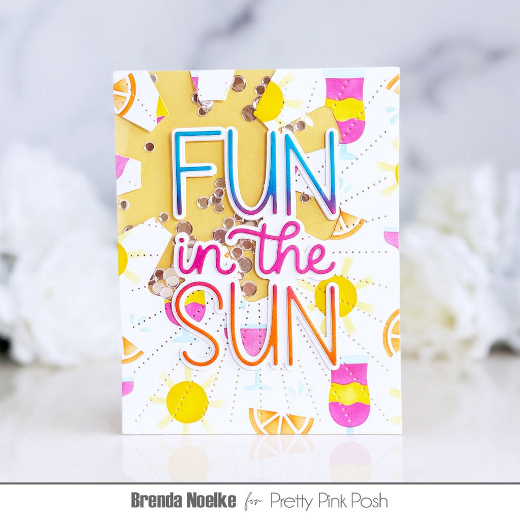 Pretty Pink Posh Layered Summer Fun Stencils pink yellow orange blue fun in the sun shaker card
