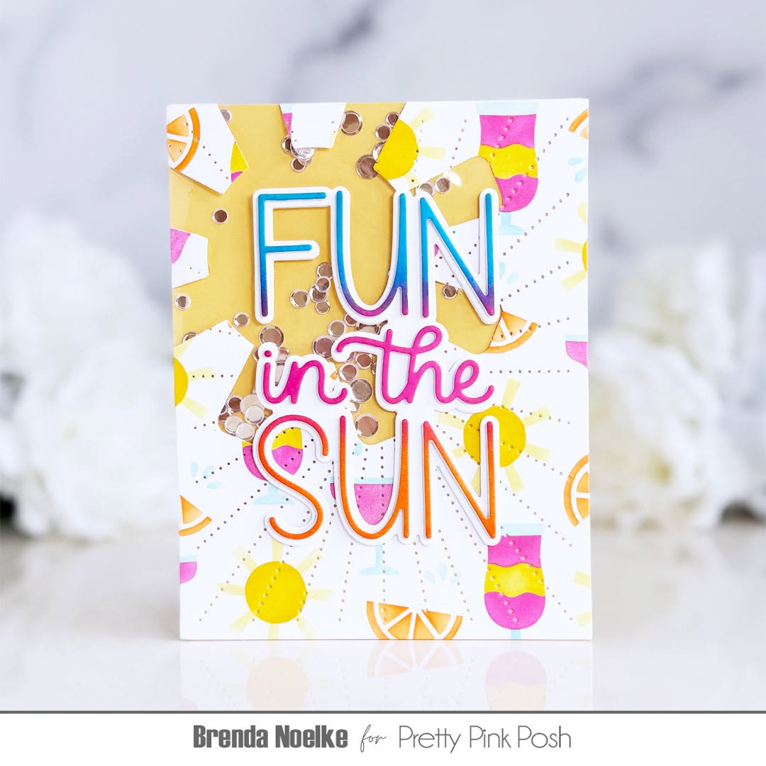 Pretty Pink Posh Layered Summer Fun Stencils pink yellow orange blue fun in the sun shaker card
