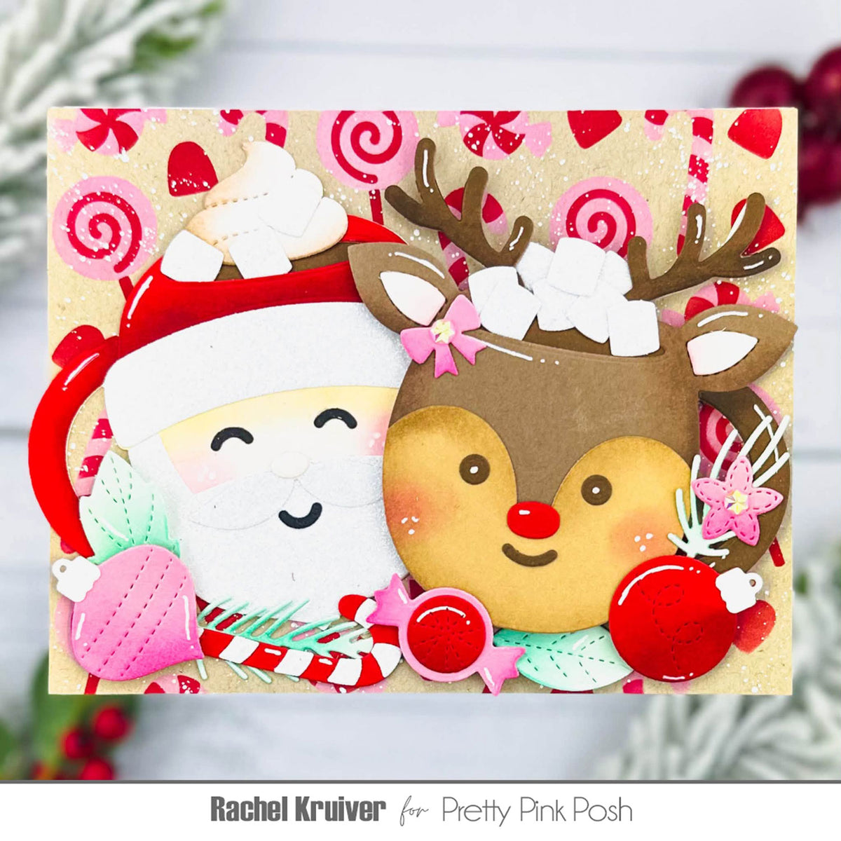 Pretty Pink Posh Layered Sweet Candies Stencils santa mug card