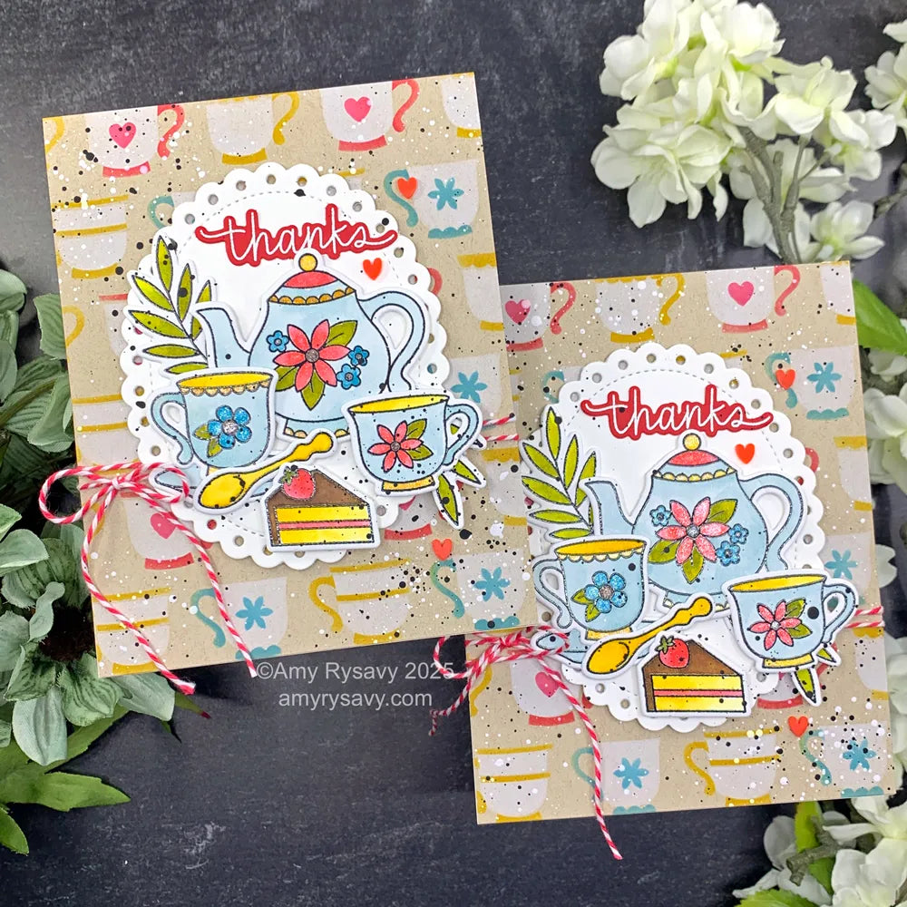 Pretty Pink Posh Layered Teacups Stencils flowers | color-code:ALT01